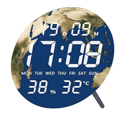 Image of Amazon Brand - Umi Acrylic Digital Wall Clock for Bedroom Living Room Stylish LED USB Tabletop 3D Picture Clocks with Time Day Date Month Temperature Display for Home Office 24.3x24.3cm (Blue Planet)