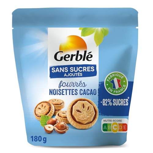 Gerblé Galletas sin azúcar añadida rellenas de avellanas y cacao, 180 g