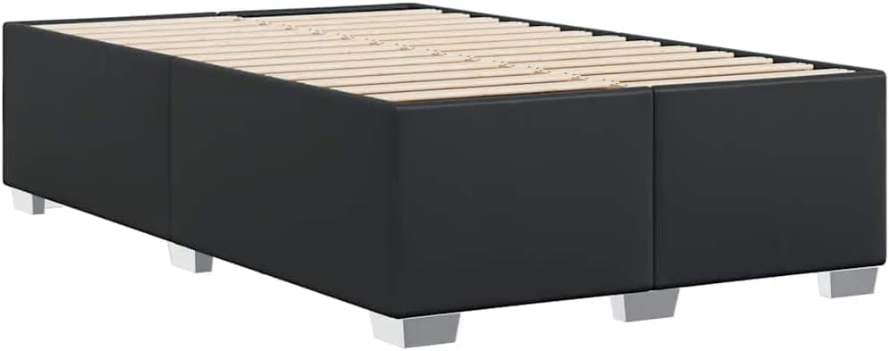 Black Faux Leather Bed Frame 137 x 74.8 Inches Platform Foundation with Slatted Mattress Support Sturdy Heavy-Duty Frame No-Box-Spring-Needed Modern Minimalist Bedroom Furniture
