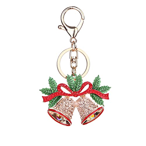 QUANQUAN Quani Moda Tendencia Aleación Navidad Bell Llavero Lindo Cristal Colgante Bolsa Accesorios Jingle Bells Coche de Navidad Llavero Cover