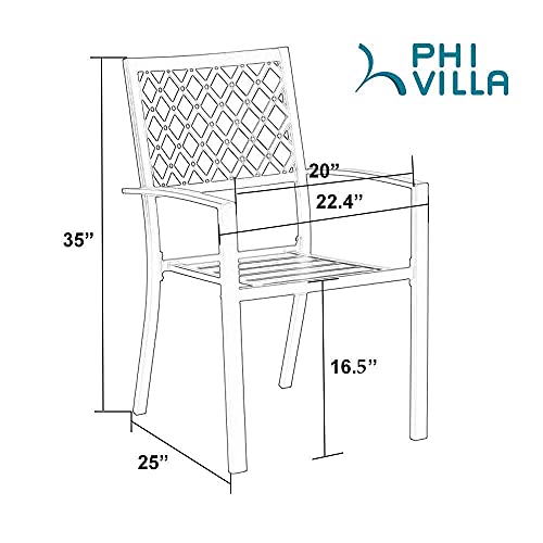 Phi Villa 4 Pieces Black Metal Patio Dining Chairs, Outdoor Stackable Dining Set Wrought Iron Chair With Arm #TOP1