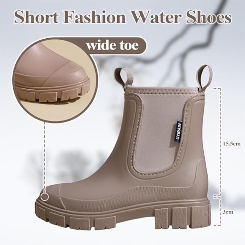 SmoothPace Gummistiefel Damen Gefüttert Wasserdicht Gummistiefeletten Halbhohe Chelsea Boots Rutschsicher Abriebfest Atmungsaktiv Regenschuhe Komfort Garten Stiefeletten Brown 39EU/40CN