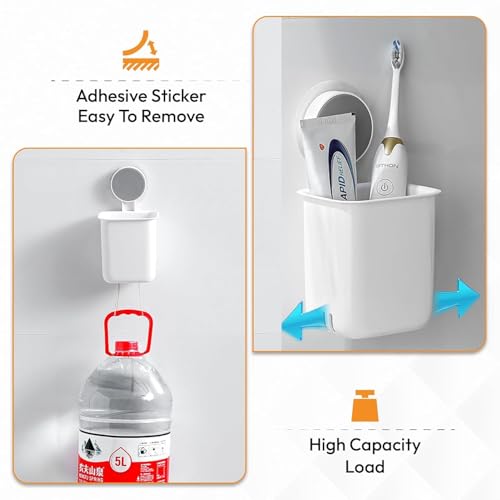 Image of Zephorus Plastic Toothbrush Holders for Bathroom | Wall Mounted Toothbrush Holder | Toothbrush Holders for Toothbrushes | Bathroom Shelf for Wall (2 Toothbrush Holder), White