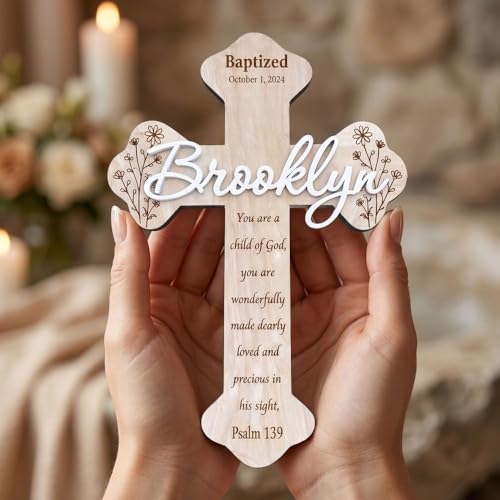 Image of Daty Custom Baby Baptism Gifts for Girls or Boys, Personalized Wooden Cross Wall Decor, Christening Gift, Religious Nursery Decor, Gift from Godparents2