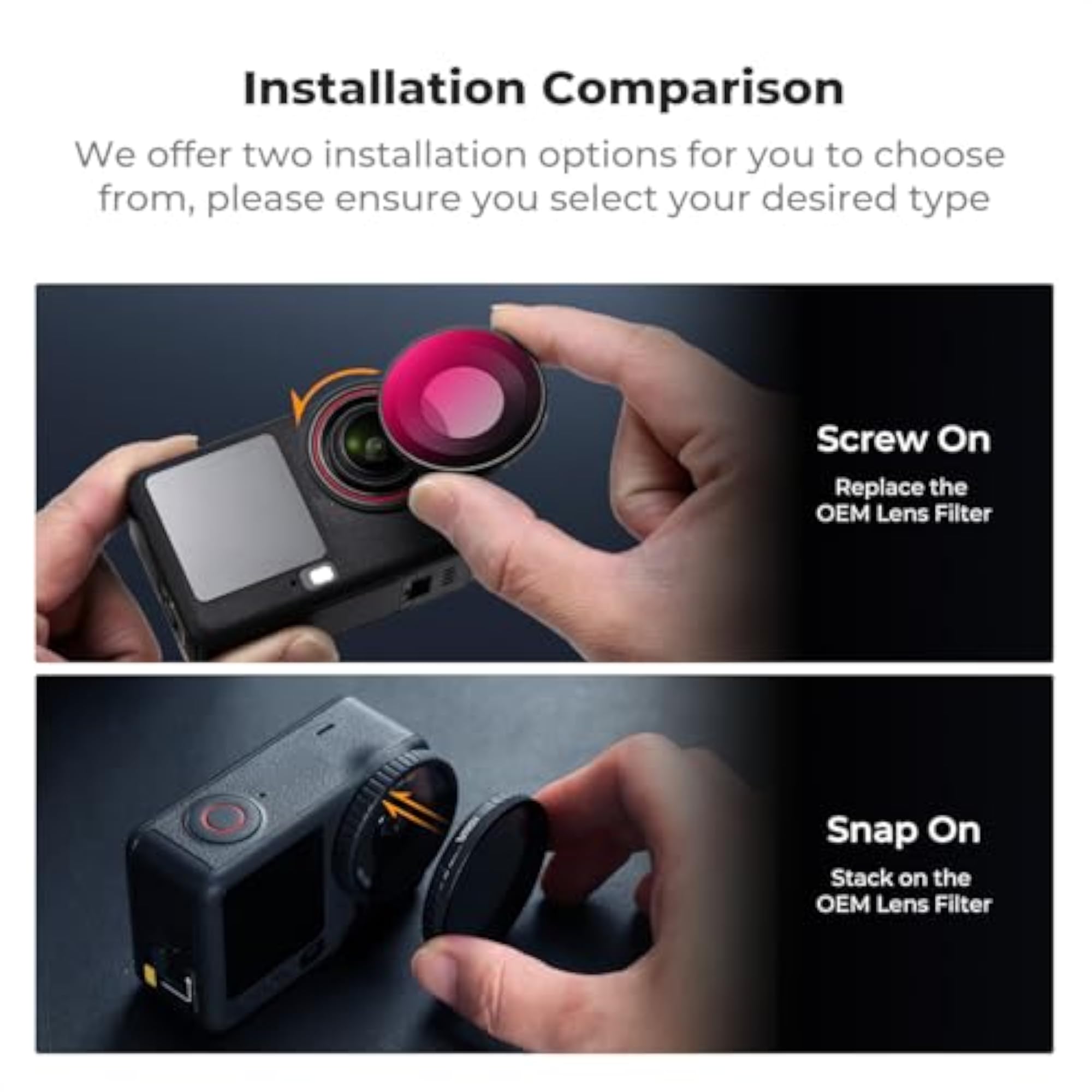 Snap On CPL ND Filter Kit for DJI Osmo Action, 4 Pack