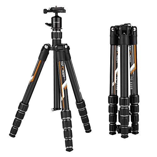 K&F Concept B210 Trípode de Viaje Fibra de Carbono Ligero con 2 Secciones Columna Central/Accesorios Metálico/Funda/Rótula de Bola 360° / para Vlogging Viaje para Cámara Canon Nikon Sony Olympus