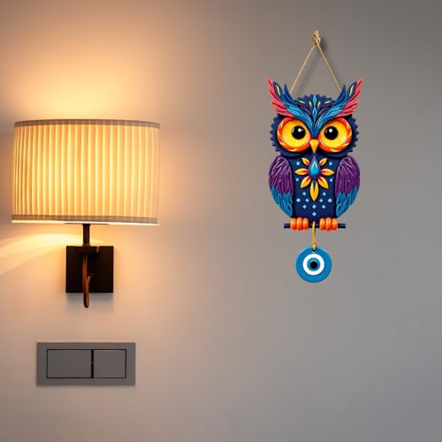 Image of GiftOday Owl Shape Wooden Wall Hanging For Home Decor | Evil Eye Decoration Livingroom, Dining Room | Modern Artwork | Wall Hanging Ornament Door Decorative (18 x 30 CM)