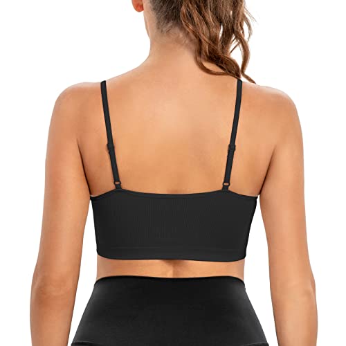 INIBUD Sports Bras for Women Bandeau Padded Ribbed Bralette Adjustable Strap Workout Square Neck Seamless Crop Top Backless2