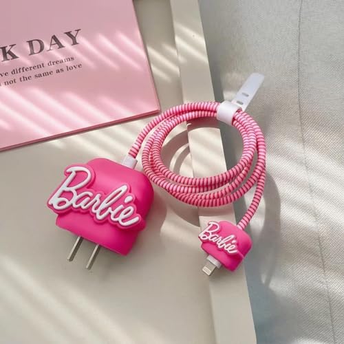Image of Cartoon 3D Design Protective Case Compatible with Apple 18W - 20W USB-C Power Adapter Charger, Protective Cover for iPhone 18W & 20W Power Adapter Charger with Wire Saver. (Barbie)