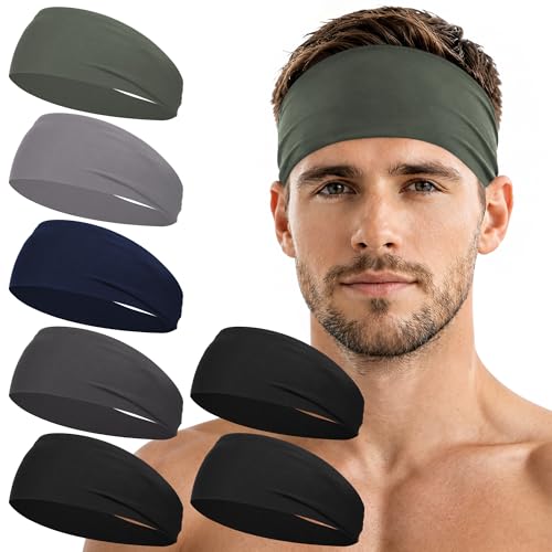 7 Pack Headbands for Men, Sweat Band Non Slip Elastic Sports Hairband