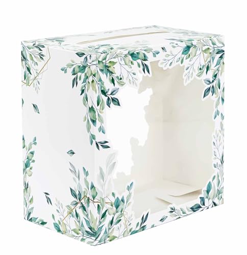 Image of SietDESEO Greenery Floral Card Box for Party with Clear Window Large Gift Card Box Holder for Wedding Reception Birthday Baby Shower Bride Shower Raffle Ticket Box