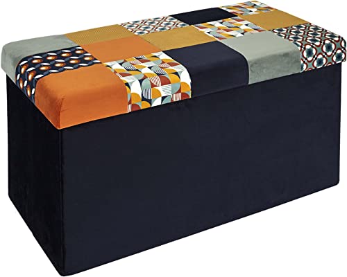THE HOME DECO FACTORY Banc Coffre Pliable en Tissu Patchwork Rétro
