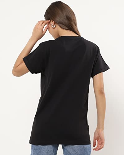 Image of Bewakoof Women's Solid 100% Cotton T-Shirt - Boyfriend Fit, Round Neck, Half Sleeves