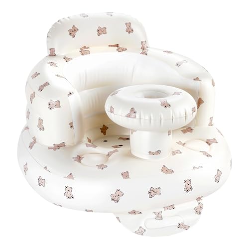 Image of Hvygss Inflatable Baby Seat with Tray, Comfortable Sit Me Up Floor Seat for Baby Learning to Sit, Portable Built in Air Pump Blow Up Baby Chair，Sitting Support Infant Chair for 3 Months Up (Bear Cub)