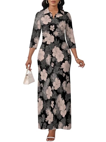 Image of PinkPatty Women's Casual 3 /4 Sleeve Polo V Neck Bodycon Maxi Dress