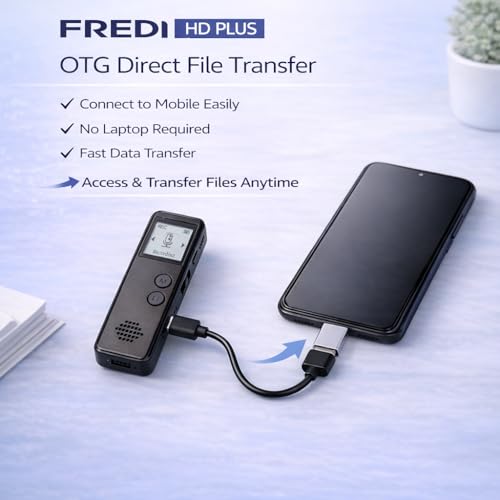 Image of FREDI HD PLUS Voice Recorder, Digital Audio Recorder for Meetings, Lectures & Students, Portable Recording Device with Mic & Speaker, 32GB TF Card, One Button, Voice Activated (VOR), USB Rechargeable