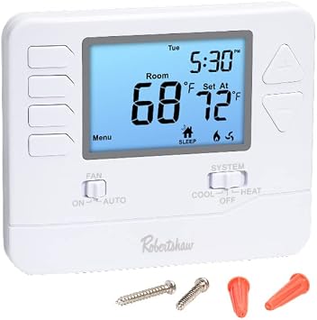 Robertshaw RS9110 Pro Series 5-1-1 Programmable Thermostat, White, 1 Heat / 1 Cool for Single-Stage Systems