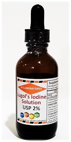 A2Z Organic Lugol's Iodine and Potassium Iodide 2% Solution 3000 mcg - Liquid Supplement Drops for Thyroid Support for Women & Men, Metabolism Health, Detox Boost -1 Fl Oz / Made in USA /Same Day Ship