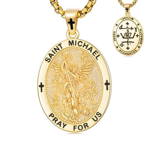 Seiyang Gold Plated St Michael Pendant for Men Women 925 Sterling Silver Oval Archangel Michael Medalla de San Miguel Protection Jewelry Religious Gifts