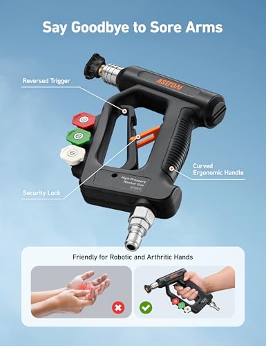 Image of AstroAI Short Pressure Washer Gun with Swivel, Power Washer Gun with 3 /8 inch Quick Connect Inlet & 1 /4 inch Outlet, 4060 PSI, with 4 Nozzles, Ergonomic Comfort Grips, Compatible with Foam Cannon for Car Wash