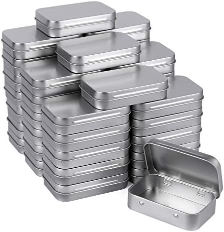 Tamicy Metal Rectangular Empty Hinged Tins - Pack of 40 Silver Mini Portable Box Containers Small Storage Kit & Home Organizer small tins with lids craft containers 3-1/2''X2-1/2''X4/5''
