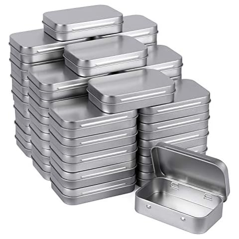 Tamicy Metal Rectangular Empty Hinged Tins - Pack of 40 Silver Mini Portable Box Small Storage Kit & Home Organizer with lids craft containers 3-1/2''X2-1/2''X4/5'' Cover
