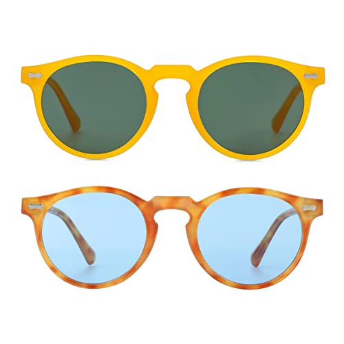 Image of Gleyemor Vintage Polarized Sunglasses for Men Round Sunglasses UV400 Protection Retro Hand-crafted Acetate Frame