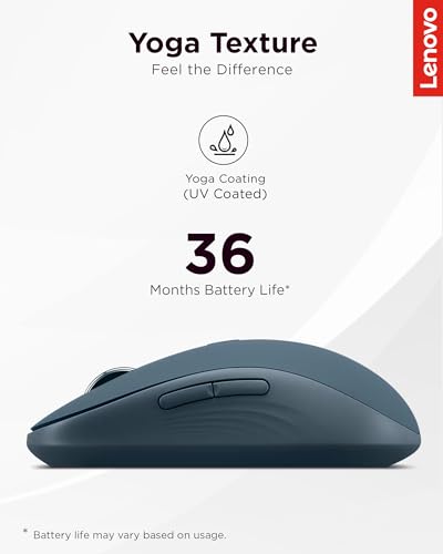 Image of Lenovo Yoga Bluetooth Silent Mouse, 3 Level DPI Adjustment, 36 Month Battery Life, Bluetooth 5.3, 3 Device Paring, Whisper Quiet, Programmable Buttons, Smooth Finish, Tidal Teal