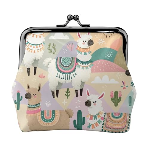 Pu Leather Buckle Coin Purse Llama-Cactus Girls Kiss-Lock Change Purse Wallets