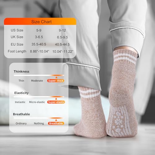 Image of HUGSWEET Thermal Slipper Socks, Anti Slip Hospital Socks Women Winter Soft Warm Cozy Fluffy Plush Grip Socks 4 Pairs