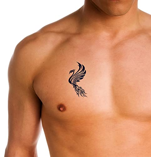 Lasting 1-2 Weeks Juice Temporary Tattoo Ink Semi Permanent For Adults Woman Phoenix Bird Tribal Black Feather Fire White Cartoon Navy Blue That Look Real Men Women Chest Neck Arm (4 Sheets) #TOP3