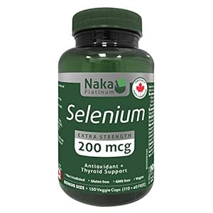 Naka Platinum SELENIUM (Selenomethionine) Extra Strength 200 mcg Antioxidant and Thyroid Support – BONUS SIZE 150 Veggie Caps (BONUS SIZE 110+40 FREE)