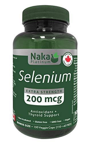 Naka Platinum SELENIUM (Selenomethionine) Extra Strength 200 mcg Antioxidant and Thyroid Support – BONUS SIZE 150 Veggie Caps (BONUS SIZE 110+40 FREE)