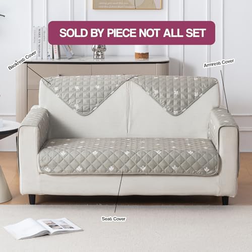 Image of House of Quirk 'Mughal Series' Printed Quilted Sofa Cover for 1 /2 /3 /4 Seater - Anti-Slip, Washable Couch Protector Slipcover (One Seater, Neem Buti, 80x60 cm)