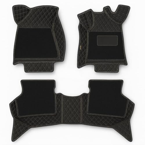 Image of KA10 7D Car Floor Mat for Compass | Custom Fitted | Premium PU Leather | 100% Waterproof, Zero-Dust, Shield Your Car Floor | Full Set with Grass | (Black with Beige)