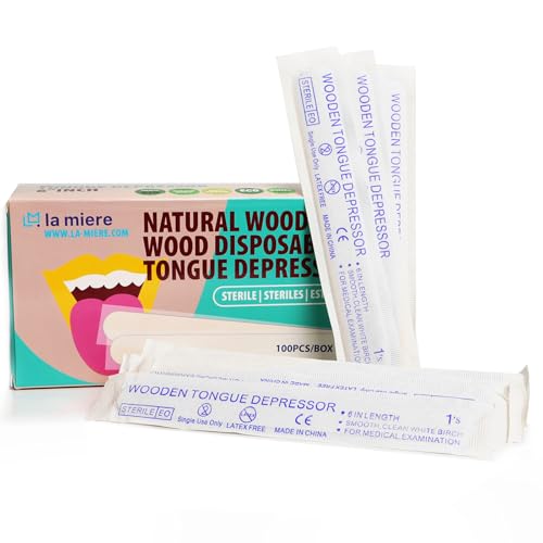LA MIERE - LA MIERE Wood Tongue Depressors Sterile 100 Count, Large Wax Applicator Sticks, 6" Tongue Depressors Wood Individually Wrapped for Medical Popsicle Crafts, Sterile