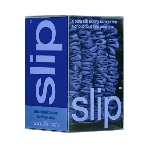 Image of Slip Silk Hair Ties - Skinny Silk Royal Blue Scrunchies, No Damage, No Crease, Anti-Breakage |100% Mulberry Silk | All Hair Types | Made with Proprietary Slipsilk | Set of 4
