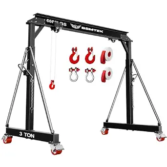 3 Ton MAX 6600LBS Gantry Crane, Adjustable Height (8.53-12.47 FT), Steel I-Beam Construction, Portable Shop Hoist for Factories and Warehouses