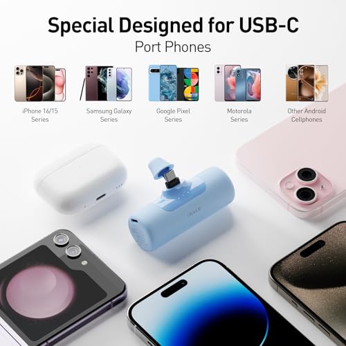Image of iWALK 4,500mAh Portable Charger for iPhone 15 /16 /17, Power Bank with Build-in USB C Connector, Battery Pack Phone Charger for iPhone Series, Samsung S22 /23 /24 Series and Android, Blue
