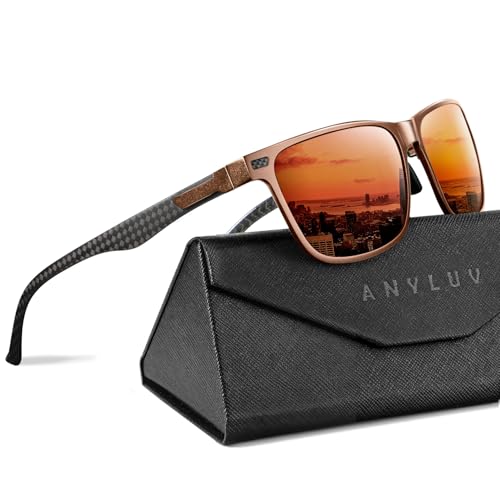 Image of ANYLUV Mens Sunglasses Polarized Upgraded Carbon Fiber Temple Sun Glasses Fashion Driving with UV Protection