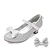 DREAM PAIRS Girls Dress Shoes Toddler Little Girls Heels Mary Jane Princess Shoes with Interchangeable Bow for Flower Girl Wedding Party,Size 9 Toddler,Silver,SDFL2322K