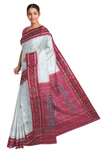Image of COTTONSILK & KHANDUAPATA Odisha Sambalpuri Handloom Ikat Women Cotton Saree, Odisha Handloom Handmade Pure Cotton Khandua Saree, Ikkat Orissa Traditional Handloom Saree Without Blouse 430