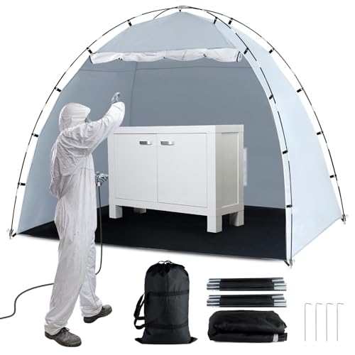 Portable Paint Booth Tent Siebwin Large 8(L) x6(W) x6(H) ft Spray Paint Tent with Built-in Floor & Mesh Screen & Windproof Hooks for Furniture DIY Hobby Tool Spray Paint Shelter Gray