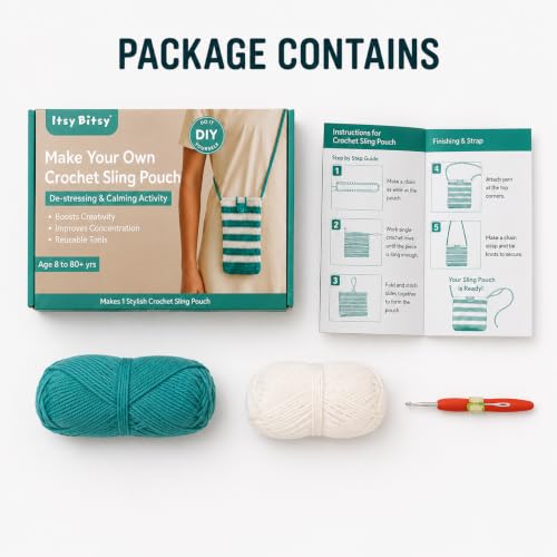 Image of Itsy Bitsy DIY Make Your Own Crochet Sling Pouch Kit | Beginner Friendly Crochet Craft Set | Handmade Mobile Sling Bag Project | Complete DIY Hobby Gift Box