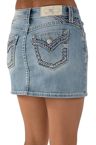 Miss Me Women's Saddle Stitch Embellished Mid-Rise Denim Mini Skirt4