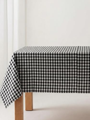 Huca Home Mantel Antimanchas Rectangular Vichy, 70 Algodón, Tacto Tela, Fácil De Limpiar, Mantel De Mesa Para Cocina Y Comedor, Fabricado En España Negro, 135 X 220 Cm