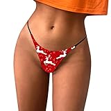 Christmas Sexy Thong Women Underwear Naughty Slutty Stretch Straps Panties T-Back Briefs Reindeer Xmas Santa Claus Gnome Seamless Thongs String G-Strings Xmas Low Wasited Hi Cut Underpants Red