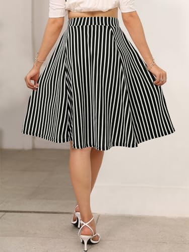 Sureple Skirts for Women Knee Length for Work Fall Elastic High Waist A-Line Flare Skirt Ruffle Hem with Pockets4