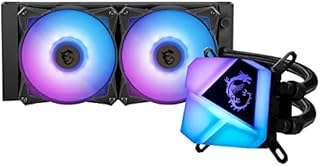 MSI MAG CORELIQUID C240 AIO CPU Liquid Cooler - Spectacular ARGB Blockhead, Integrated Radiator Pump, Split-Flow Water Cooling, Evaporation-Proof Tubing, Easy to Install - AMD & Intel Compatible