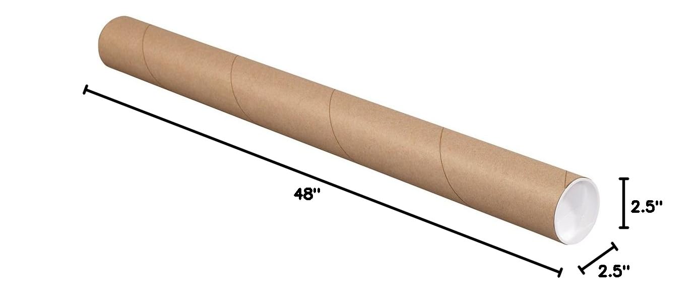 aviditi kraft mailing tubes with caps, 2 1/2" x 48", pack of 34, for shipping, storing, mailing, and protecting documents, blueprints and posters